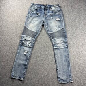 Embellish Men's Jeans 34x32 Blue Light Wash Distressed Slim Tapered Biker Denim
